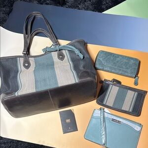 FRYE Bundle Tote Bag & Matching Case, Wallet, and Nine West Clutch NWOT